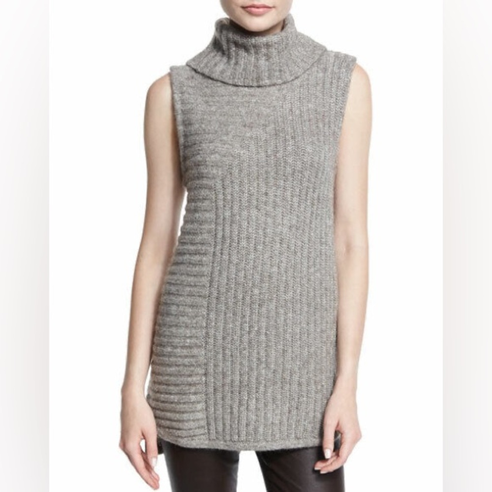 Theory Beylor T Caresse Mohair Yak Wool Turtleneck Sweater Knit Vest Gray P/XS